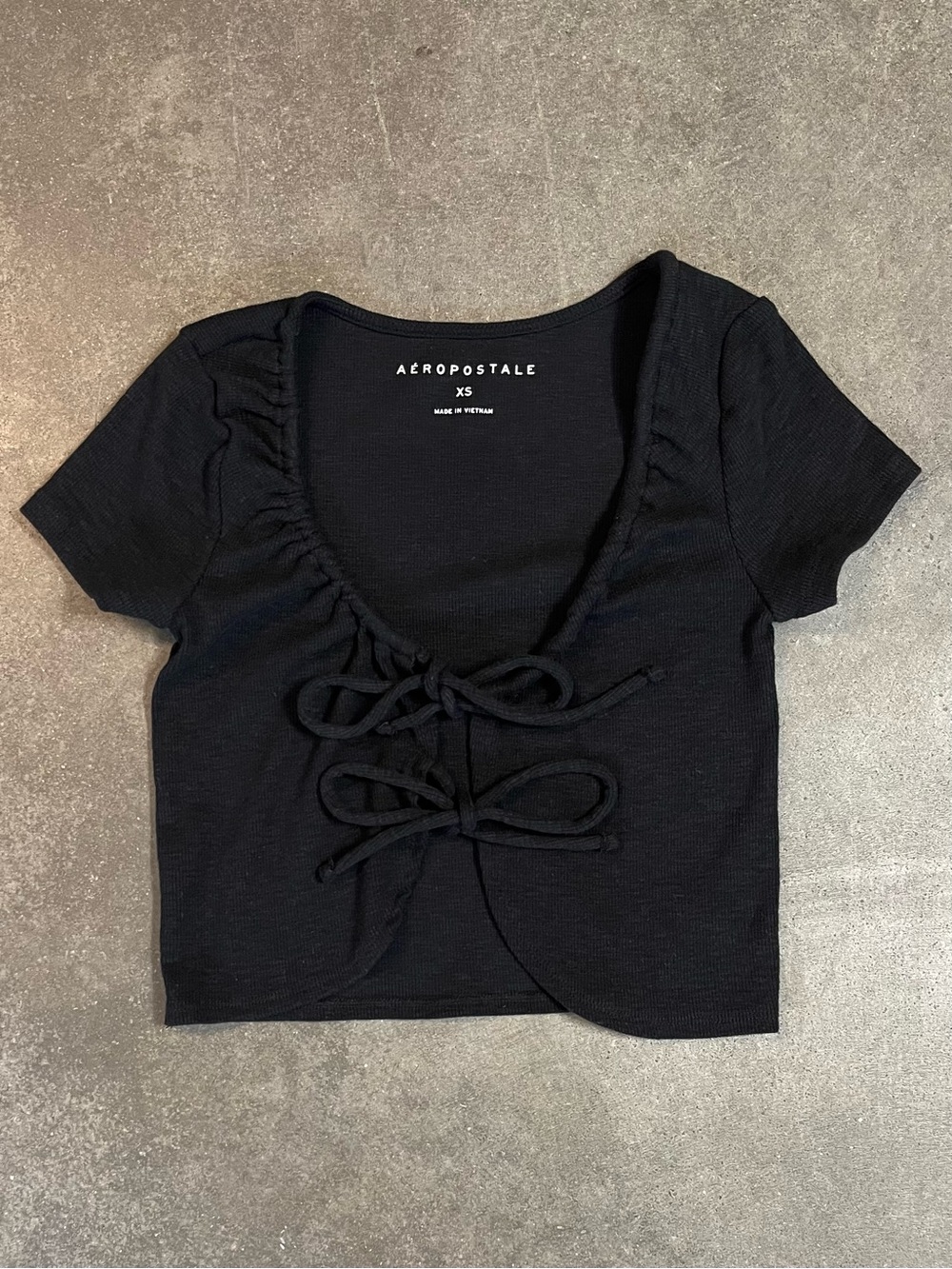 Aeropostale Double Tie Front Crop Top Y2K Black